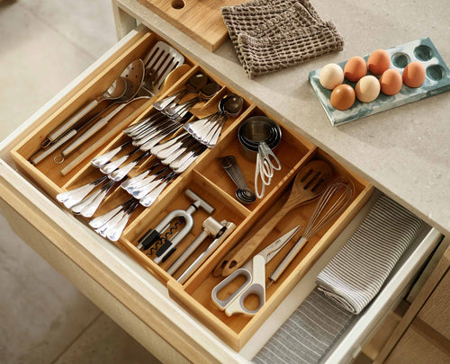 DrawerStore™ Bamboo Expanding Cutlery, Utensil & Gadgets Organizer